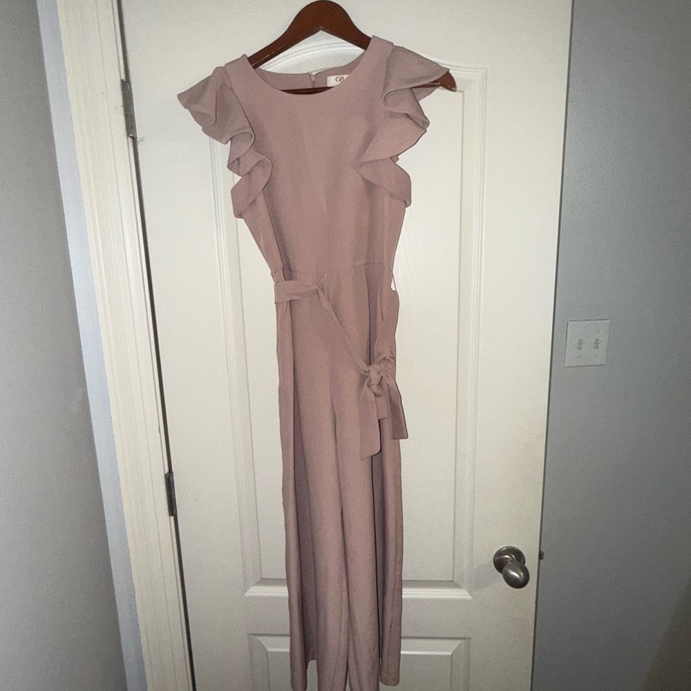 Elegant Ruffle Sleeve Jumpsuit in Mauve